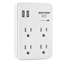 Load image into Gallery viewer, Bestten Wall Outlet Surge Protector With 2 Usb Charging Ports (5 V/2.4 A) And 4 Ac Outlets, 15 A/125 V/1
