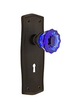 Load image into Gallery viewer, Nostalgic Warehouse 723979 Prairie Plate with Keyhole Double Dummy Crystal Cobalt Glass Door Knob in Oil-Rubbed Bronze
