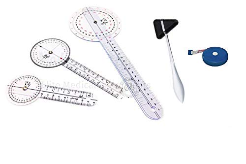 EMI EGM-650 5 Piece Physical Therapy Set - Goniometer 12 inch , 8 inch, 6 inch, Taylor Hammer, & Tape Measure