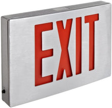 Load image into Gallery viewer, Morris Products 73340 Cast Aluminum LED Exit Sign, Red Letter Color, Brushed Aluminum Face Color, Brushed Aluminum Housing Finish (2)

