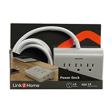 Load image into Gallery viewer, Link 2 Home EM-TXC202B Surge Protector, 5ft Extension, 3 Outlets Strip, 4 Ports, 4.8A USB, Braided Cable with Low Profile Plug, Grey Fabric Cord Power Dock 1pk
