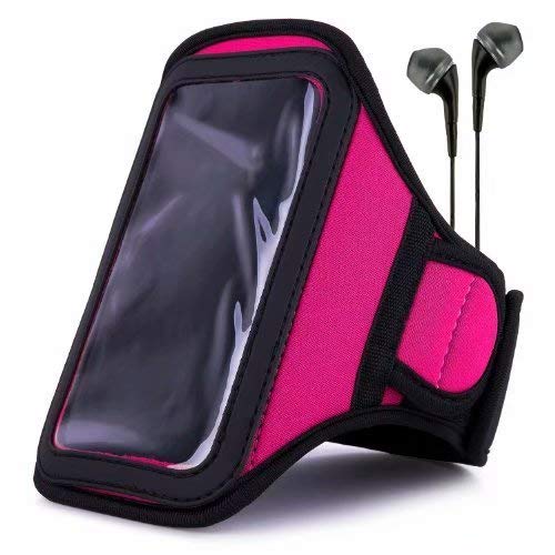 VanGoddy Magenta Water Resistant Sports Armband with Extender for Asus Zenfone, Zenfone 2, PadFone with Headphones with Mic