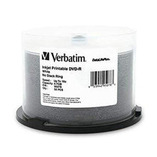 Load image into Gallery viewer, Verbatim DVD-R, 95078, 4.7GB, 16X, DataLifePlus White Inkjet, 50PK Spindle, TAA [Non - Retail Packaged]
