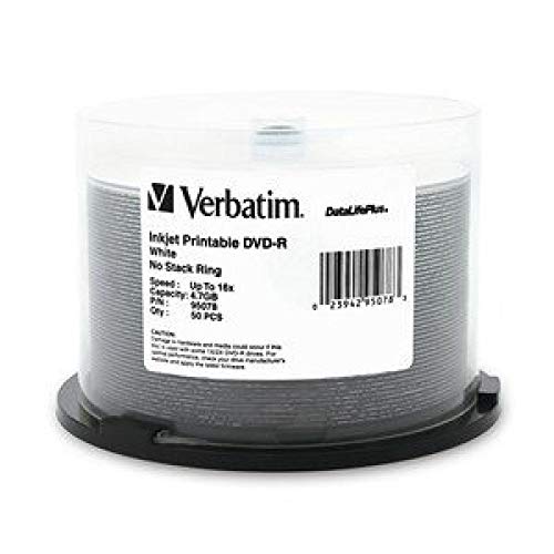 Verbatim DVD-R, 95078, 4.7GB, 16X, DataLifePlus White Inkjet, 50PK Spindle, TAA [Non - Retail Packaged]