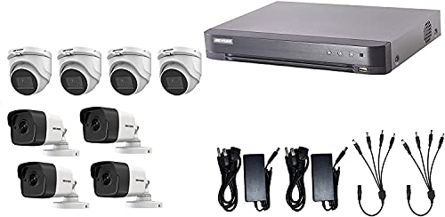 Hikvision 5MP 8CH Turbo HD Analog CCTV Set: 8CH DVR + 4TB HDD Installed, 5MP IR 2.8mm Lens Outdoor Mini-Bullet Camera x4, 5MP IR 2.8mm Lens Outdoor Mini-Dome Camera x4 and Power Supply with Splitter
