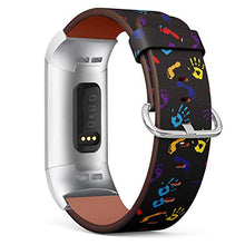 Load image into Gallery viewer, Replacement Leather Strap Printing Wristbands Compatible with Fitbit Charge 3 / Charge 3 SE - Multicolor Pattern of a Colorful Footprints
