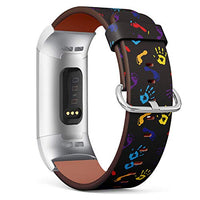 Replacement Leather Strap Printing Wristbands Compatible with Fitbit Charge 3 / Charge 3 SE - Multicolor Pattern of a Colorful Footprints