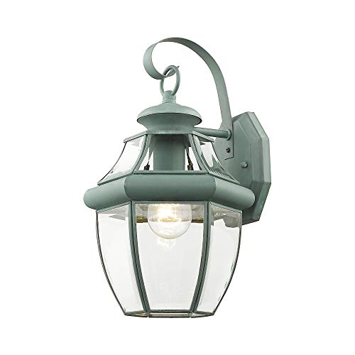 Livex Lighting 2151-06 Monterey 1 Light Outdoor Verdigris Finish Solid Brass Wall Lantern with Clear Beveled Glass