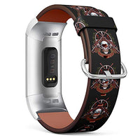 Replacement Leather Strap Printing Wristbands Compatible with Fitbit Charge 3 / Charge 3 SE - Military Sniper Skull