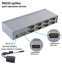 Load image into Gallery viewer, Serial Splitter 8 Port, DTECH Industrial RS232 Expander COM Port Switch Box with Power Adapter for Sharing PCs and Capture Data - 1x8
