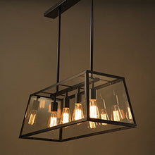 Load image into Gallery viewer, Industrial Rustic Lodge Hanging Island Light - LITFAD 30.7&quot; Wide Foyer 4 Light Antique Vintage Chandelier Pendant Light with Square Acrylic Shade
