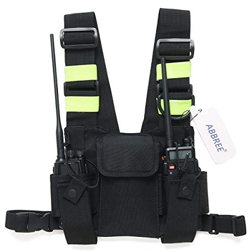 Abbree Front Pack Pouch Holster Vest Rig Chest Bag Carry Case for Baofeng UV-5R BF-82HP BF-888S TYT Motorola Midland Two Way Radio (Bright Green)