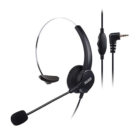 AGPtEK 2.5mm Monaural Headset for Desk Phones, 6FT Hands-Free Noise Cancelling Headphone with Mic, Microphone, Comfort Fit Headband for Office Phones