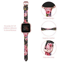 Load image into Gallery viewer, TOYOUTHS Leather Strap Compatible with Fitbit Versa/Versa 2 Bands Women Men Slim Genuine Leather Wristbands Replacement for Versa Lite Edition/Versa SE Classic Accessorie (Black/Pink Floral)
