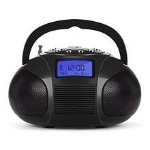 Load image into Gallery viewer, August SE20 - Mini Bluetooth MP3 Stereo - Portable Radio with Powerful Bluetooth Speakers - FM Alarm Clock Radio with SD Card Reader, USB and AUX in - Black
