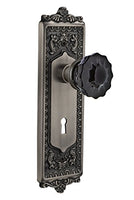Nostalgic Warehouse 726811 Egg & Dart Plate with Keyhole Passage Crystal Black Glass Door Knob in Antique Pewter, 2.75