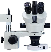 Load image into Gallery viewer, OMAX 3.5X-90X Zoom Trinocular Dual-Bar Boom Stand Stereo Microscope with 64 LED Ring Light
