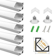 Load image into Gallery viewer, LightingWill 5-Pack V-Shape LED Aluminum Channel System 3.3ft/1M Anodized Silver Flush Corner Mount for &lt;12mm Width SMD3528 5050 LED Strips with Oyster White Cover, End Caps and Mounting Clips V03S5
