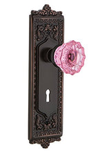 Load image into Gallery viewer, Nostalgic Warehouse 721547 Egg &amp; Dart Plate with Keyhole Passage Crystal Pink Glass Door Knob in Timeless Bronze, 2.75
