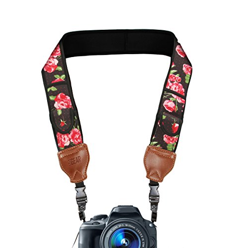 USA GEAR TrueSHOT Camera Strap with Floral Neoprene Pattern , Accessory Pockets and Quick Release Buckles - Compatible With Canon , Nikon , Sony and More DSLR , Mirrorless , Instant Cameras