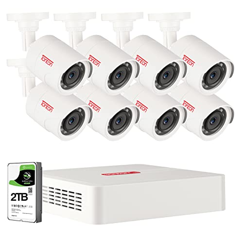 Tonton 8CH Home Security Camera System Outdoor, 5MP Lite Hybrid Surveillance Video DVR with 2TB HDD and 8PCS 2MP Outdoor Bullet Cameras,Free App and Email Alerts,Powered by Hikvision