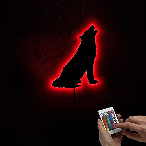 The Geeky Days LED Wall Lamp Sign Handmade Color Change Frameless Mirror Light Forest Wolf Howling Art Home Sign Dcor