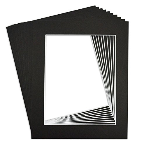 Golden State Art, Acid Free, Pack of 10 Black Pre-Cut 11x14 Picture Mat for 8.5x11 Photo with White Core High Premier Bevel Cut Mattes