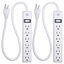 Load image into Gallery viewer, GE 2-Pack 6-Outlet Power Strip, 2ft Cord, Wall Mount, Integrated Circuit Breaker, 14AWG, UL Listed, White, 14087
