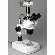 Load image into Gallery viewer, AmScope SW-2T24Z Trinocular Stereo Microscope, WH10x Eyepieces, 20X/40X/80X Magnification, 2X/4X Objective, Upper and Lower Halogen Lighting, Pillar Stand, 110V-120V, Includes 2.0x Barlow Lens
