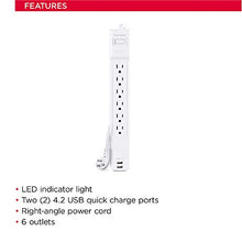 Load image into Gallery viewer, CyberPower CSP606U42A Professional Surge Protector, 900J/125V, 6 Outlets, 2 USB Charge Ports, 6ft Power Cord, White
