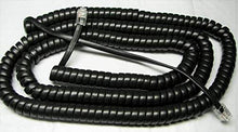Load image into Gallery viewer, 5 Pack of Flat Black 25 Ft Shoretel Compatible Handset Receiver Cords IP Phone 400 600 Series 420 480 480G 485 485G 655 655G 6&quot; Tail Lead/Leader Long Charcoal Curly Coil Long Lot by DIY-BizPhones
