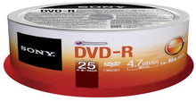 Load image into Gallery viewer, Sony 25DMR47SP 16x DVD-R 4.7GB Recordable DVD Media - 25 Pack Spindle
