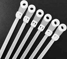 Load image into Gallery viewer, 8 Inch 50 Lbs Mounting Hole Cable Ties - 100 Pack - Nail Screw Wire Hole Zip Tie (100 Clear/Natural)
