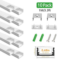 LightingWill 10-Pack 3.3ft/1M 9x17mm Silver U-Shape Internal Width 12mm LED Aluminum Channel System with Cover, End Caps and Mounting Clips Aluminum Profile for LED Strip Light Installations-U02S10