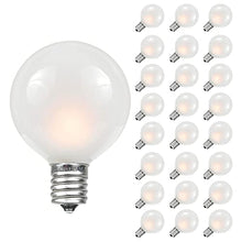 Load image into Gallery viewer, Novelty Lights 25 Pack G40 Outdoor Globe Replacement Bulbs, Frosted White, C7/E12 Candelabra Base, 5 Watt
