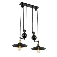 Load image into Gallery viewer, Adjustable Industrial Vintage Retro Linear Chandelier - LITFAD 10.24&quot; Wide Edison Metal Hanging Ceiling Light Pendant Light Table Island Light Fixture Black Finish with 2 Lights
