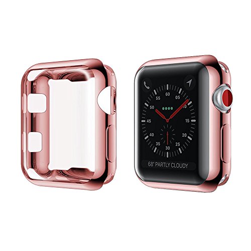 Toosunny for Apple Watch 3 Case Soft Plated TPU Screen Protector All-Around Protective Case High Defination Clear Ultra-Thin Cover for Apple iwatch 42mm Series 3 Series 2 Series 1 (Rose Gold, 42mm)