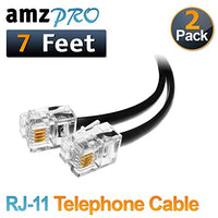 (2 Pack) 7 Feet Black Telephone Cable RJ11 Male to Male 84 inch Phone Line Cord