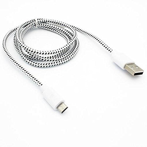 White Braided 6ft Long USB Cable Rapid Charge Wire Sync Micro-USB Data Sync Cord Supports Fast Charging for BLU R1 HD - Motorola G4 Plus