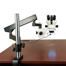 Load image into Gallery viewer, OMAX 7X-45X Zoom Trinocular Articulating Arm Stereo Microscope with Verticle Post and 64 LED Ring Light
