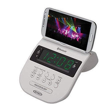 Load image into Gallery viewer, JENSEN JCR-295-W Bluetooth Clock Radio with Cellphone Holder, White
