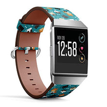 Load image into Gallery viewer, (Pattern of Cats and Fishbone in Teal Background) Patterned Leather Wristband Strap for Fitbit Ionic,The Replacement of Fitbit Ionic smartwatch Bands
