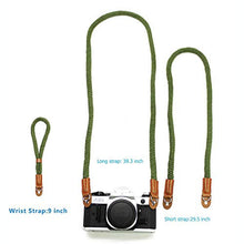 Load image into Gallery viewer, LXH Soft Cotton with Leather Camera Shoulder Neck Strap for Mirrorless Digital Camera Leica Canon Fuji Nikon Olympus Panasonic Pentax Sony 39inch Long Style (Long Strap-Green)
