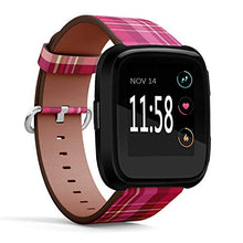 Load image into Gallery viewer, Replacement Leather Strap Printing Wristbands Compatible with Fitbit Versa - Plaid Check Pattern in Shades of Pink, Maroon and Cream

