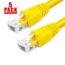 Load image into Gallery viewer, GRANDMAX CAT6A 15&#39; FT Yellow RJ45, 550MHz, UTP Ethernet Network Patch Cable Snagless/Molded Bubble Boot, 5 Pack
