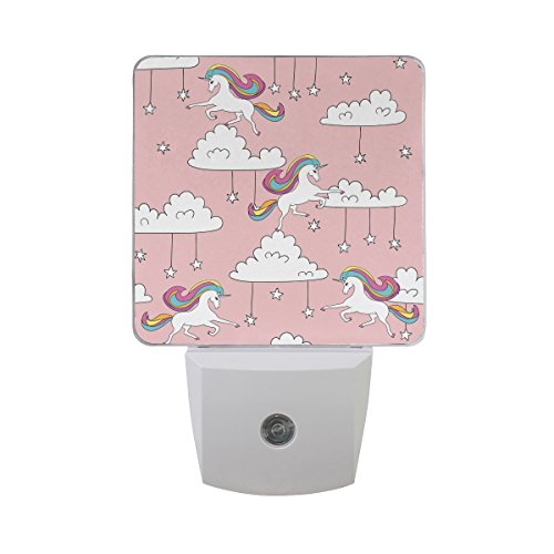 Naanle Set of 2 Unicorns Rainbow Cloud Stars Auto Sensor LED Dusk to Dawn Night Light Plug in Indoor for Adults