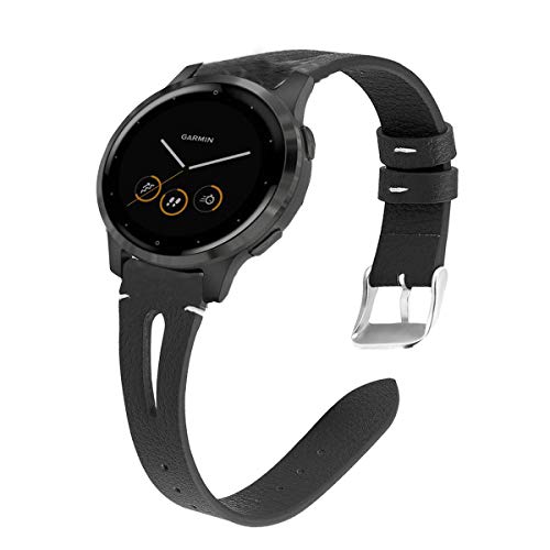 Compatible for Garmin vivoactive 4S Bands, Blueshaw Slim Vintage Leather Strap Replacement for Women, Man, Wristband Accessories Compatible with Garmin vvoactive 4S (40mm) Smartwatch (Black)