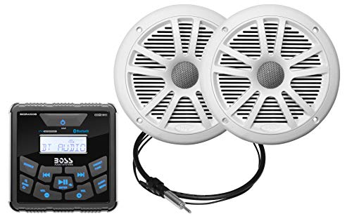 BOSS Audio Systems MCKGB450W.6 Weatherproof Marine Gauge Receiver and Speaker Package - IPX6 Receiver, 6.5 Inch Speakers, Bluetooth Audio, USB MP3, AM FM, NOAA Weather Band Tuner, No CD Player