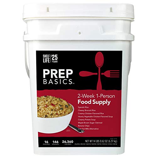 Prep Basics 2-Week 1-Person | Emergency Food Supply | 1,883 Calories Per Day | 45 Grams Protein Per Day | Up to 25 Year Shelf Life | 16 Sealed Pouches