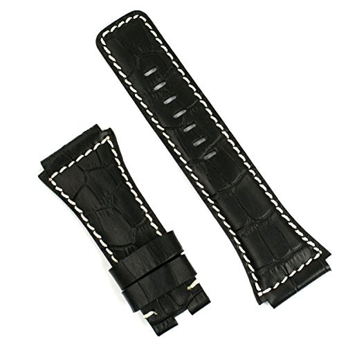 Black Gator with White-Stitch Leather Watchband for Bell & Ross Dive Watch BR02